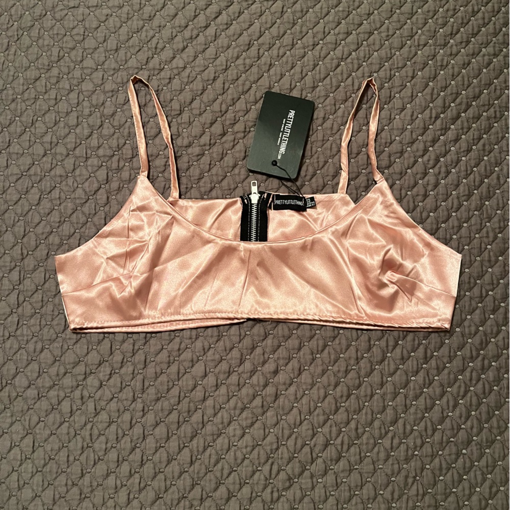 Pink Spaghetti Strap Silk Crop Top NWT